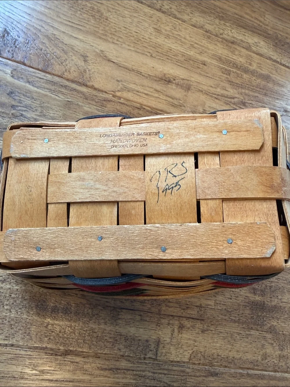 Longaberger Natural Woven Basket with Red and Green Accents